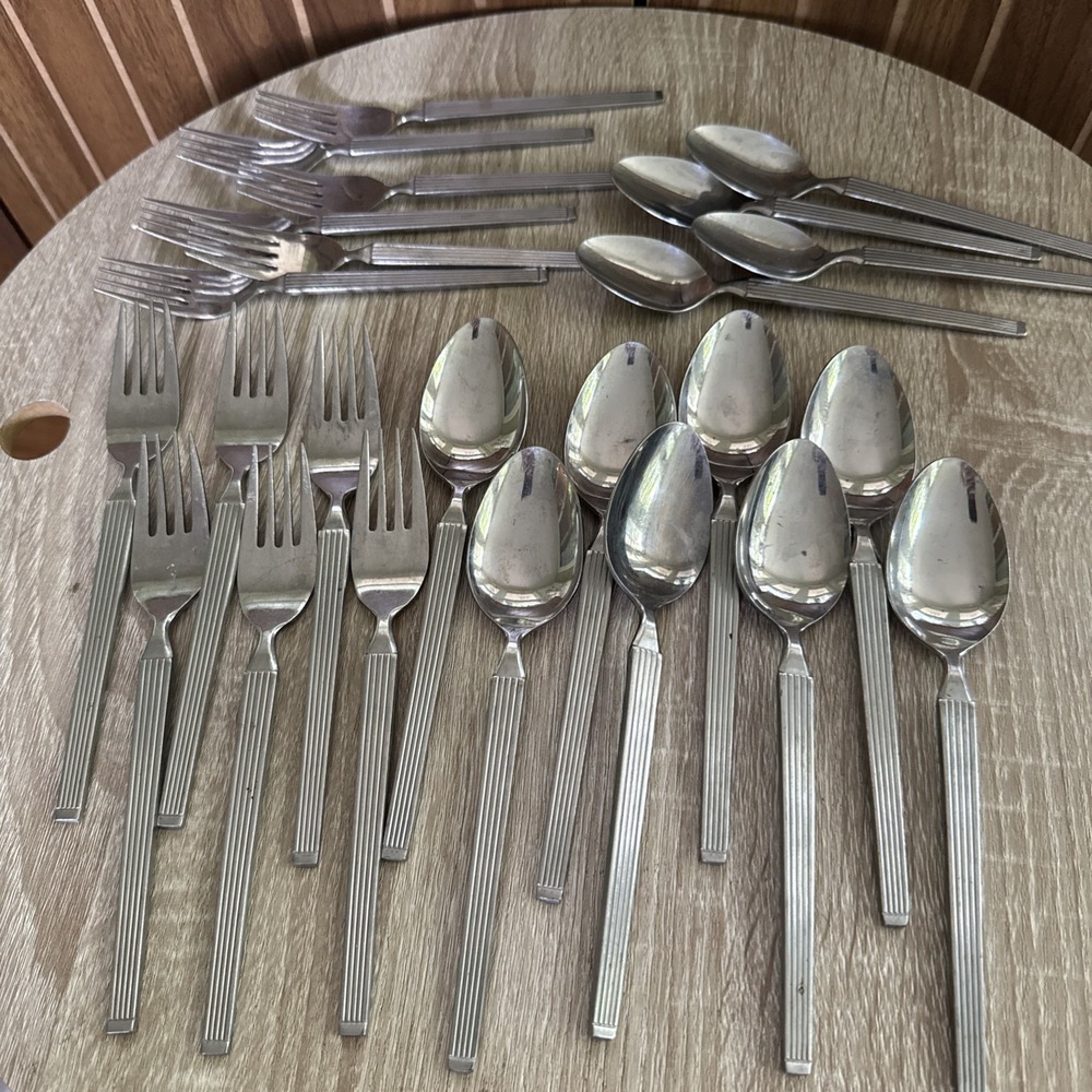 Vintage National Stainless Aqua Set Of 24 Spoons And Forks NST28